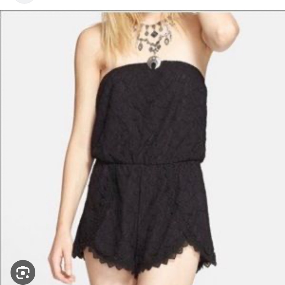 Free people black lace strapless romper